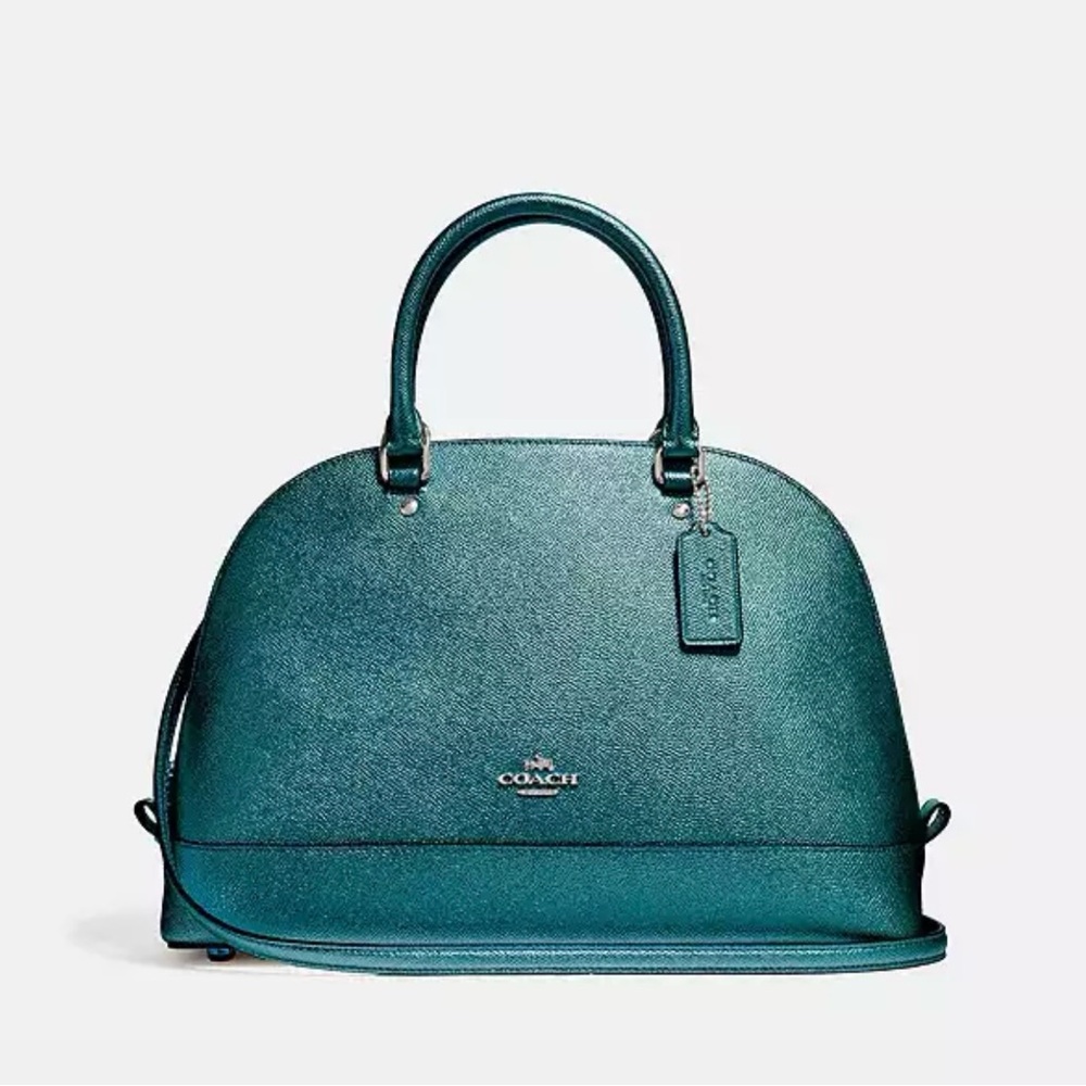 Coach Sierra Saffiano Leather Satchel – Metallic Teal/Blue